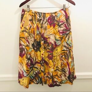Lafayette 148 Pleated Linen Skirt 8 A-Line Tropical print Fiji orange purple